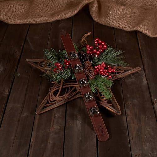Hanging Door Bells – Handmade Sleigh Bells & Dog Training Bells for Potty Training, Holiday Décor, and Multi-Purpose Door Use (Brown - Silver Bells)