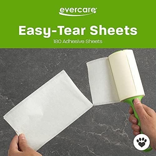 Evercare All Purpose Pet Hair Lint Roller with 2 Refills, 180 Total Sheets – Reusable Sticky Roller for Pet Hair, Cat & Dog Hair Remover, Lint Remover, Pet Hair Remover for Furniture, Clothing & Cars