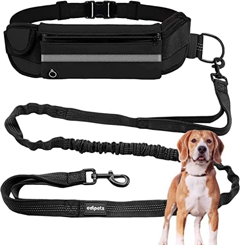 Hands Free Dog Leash with Waist Belt, Adjustable 5–7 ft Running Leash with Dual Handles & Shock Absorbing Bungee for Walking & Jogging (Black)