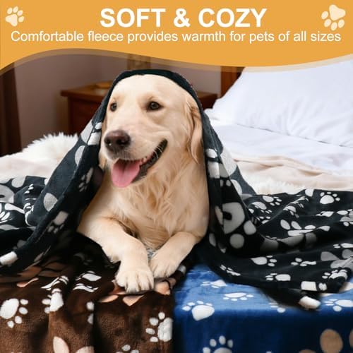 3 Pack Blanket for Large Dogs Soft Reversible Cute Paw 40"x31"