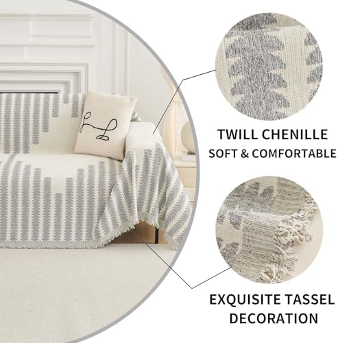 HAOMAIJIA Boho Sofa Covers Couch Covers for 3 Cushion Couch Sofa Pet Friendly Soft Thick Couch Cover for Dogs Washable Sectional Couch Covers L Shape Furniture Protector (Grey, 91"x118")