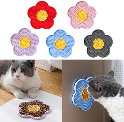 Lick Pads for Dogs,Dog Lick Mat with Suctions Cup,Slow Feeders Licking Mat,Flower Shape Silicone Pad,for Cats,Dogs