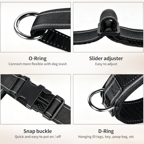 No Pull Dog Harness Front Clip, Escape Proof Dog Harness,Reflective Durable Harness for Safe Daily Walking for Medium Large Dog(Black,S)