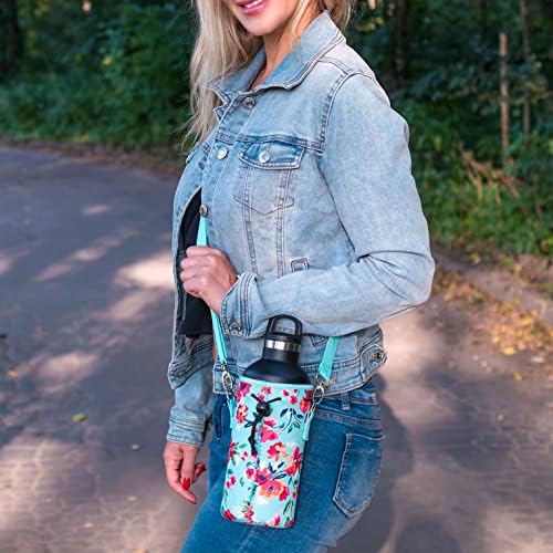 Made Easy Kit Neoprene Water Bottle Carrier Holder with Adjustable Shoulder Strap for Insulating & Carrying Water Container Canteen Flask Available in 5 Sizes (Cat Lover, Orange, S (12oz-14oz))