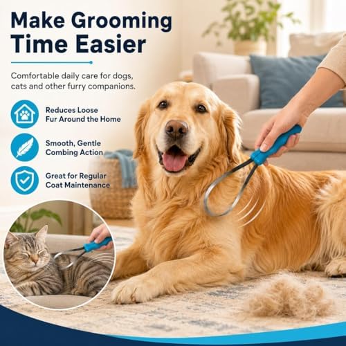 2026 New Dual Sided Shedding Blade for Cats Dogs, Professional Dog Grooming Deshedding Brush, Stainless Steel Undercoat Rake for Short Long Haired Pets Removes Loose Hair Effectively (1PC-Double Lap)