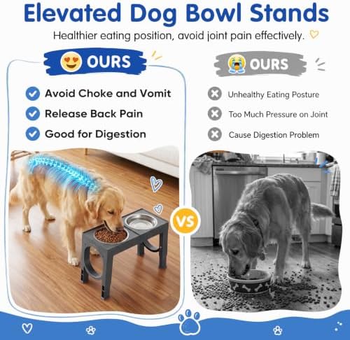 XIAZ Elevated Dog Bowls Large Breed Raised Dogs Bowl Stand Large/Medium Sized Dog Stainless Steel Food Water Bowl Stands 5 Heights Adjustable 9/11/12/14in Pet Feeder Dish Station