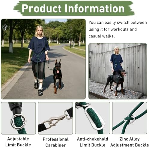 ETIAL No Pull Dog Leash for Large Dogs that Pull | Half Slip Rope Training Leash with Metal Locking Carabiner | Adjustable 120-210cm, No Choke, Anti-Escape, Heavy Duty Nylon (M)