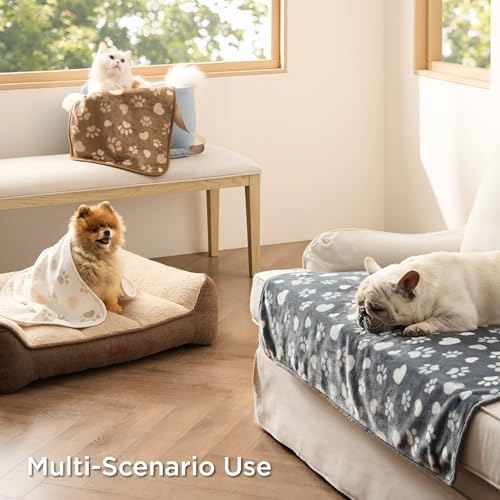 Bedsure Dog Blankets for Medium Dogs Cats, Cute Paw Prints, 3-Pack, 40x30
