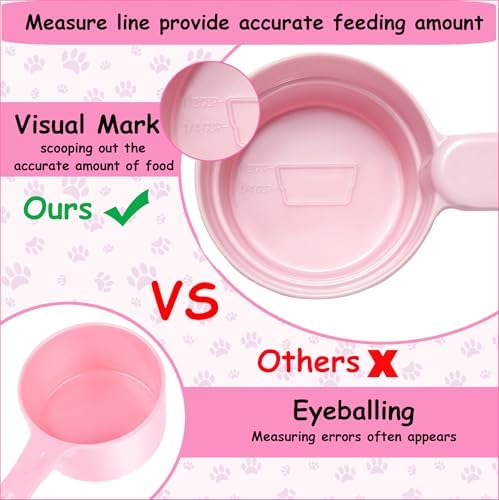Joyinjojo Dog Cat Food Scoop - Pet Food Scoop Dog Food Measuring Cup 1/2 1/4 Cup, Comfortable Long Handle for Easy to Scoop Food, Soft Pink 1/2 Cup