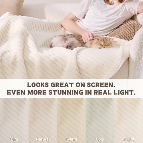 Qeils Waterproof Calming Dog Blanket for Large Dogs, Noiseless Soft Plush Pet Blanket for Bed, 500GSM Thick Faux Fur Pet Throw, Cozy Couch Furniture Protection Washable, Cream, 50x60IN