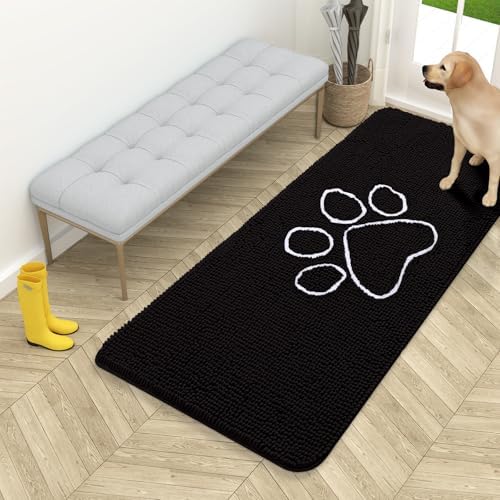 OLANLY Dog Door Mat for Muddy Paws 54x24, Paw Print Design Chenille Mud Mat