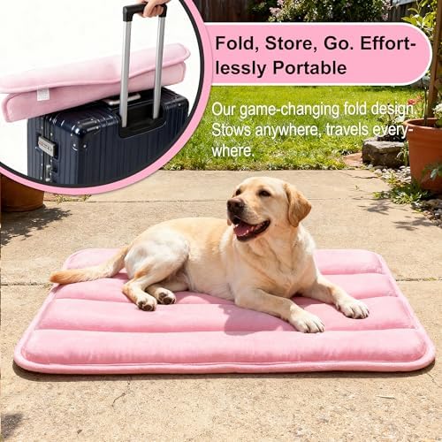 pobopobo Dog Crate Pad, Ultra Soft & Anti-Slip Kennel Mat, Secure Fit for Metal Crates & Dog Cages, Washable Cozy Bed for Small Medium Large Dogs (Pink, L(34"*20"*1.5"))