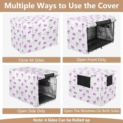Kigai Bows Dog Crate Cover Oxford Fabric Windproof Waterproof Kennel Cover with Breathable Mesh & Roll-Up Panels, Fit for 48 in Cage, Washable