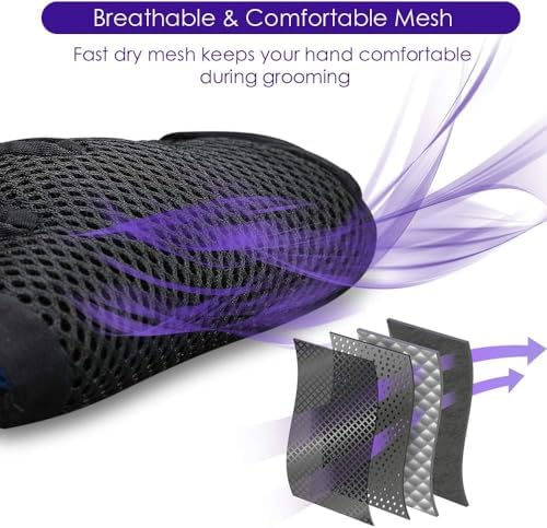 Pet Hair Removal Glove with 255 Silicone Tips for Dogs & Cats, Right Purple