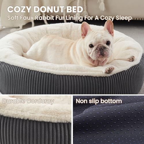 30 inches Calming Donut Dog Bed for Medium Dogs,Dark Grey