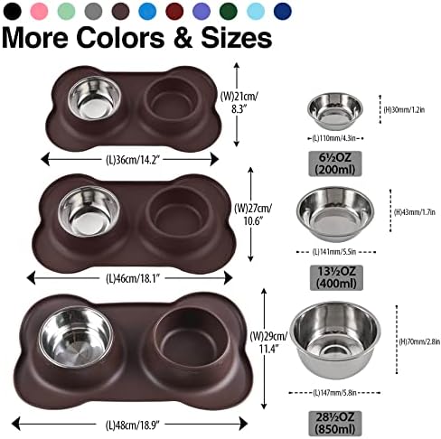 Dog Bowls 2 Stainless Steel Bowl for Pet Water and Food Feeder with Non Spill Skid Resistant Silicone Mat for Pets Puppy Small Medium Cats Dogs