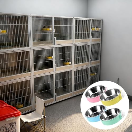 4 Pcs Dog Crate Water Bowl, Hanging Attachable Stainless Steel Pet Feeder, Removable Spill Proof Dish for Kennels, Multi Color, Easy Clean Design