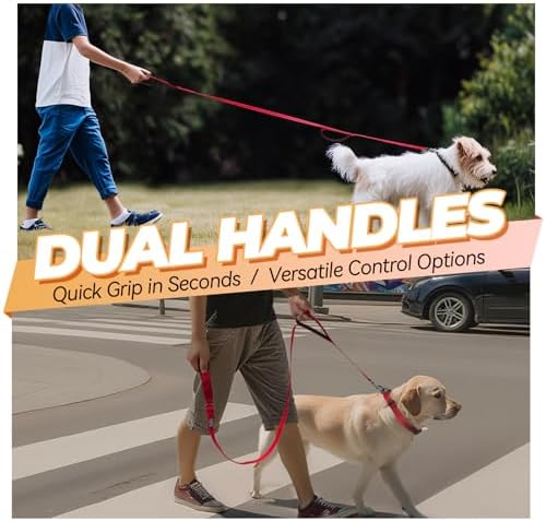 VIVAGLORY Double Handle Dog Leash Twingrip, 5ft x 1in, Red