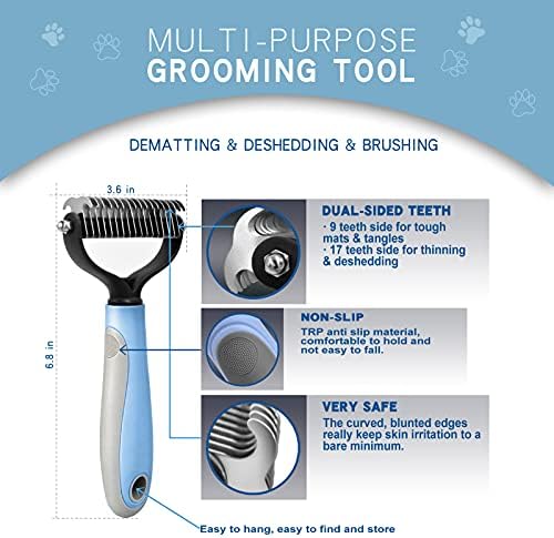 Deshedding Dog Brush - Undercoat Rake for Cats & Dogs - Double Sided Brush for Shedding and Dematting Comb Grooming Tool kit - Nail Clipper & Nail File
