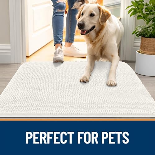 OLANLY Dog Door Mat for Muddy Paws 30x17, Super Absorbent Chenille Mud Mat