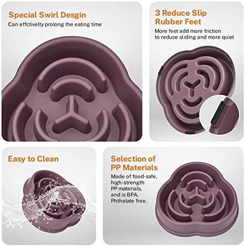 Slow Feeder Bowls for Small Medium, Puzzle Slow Feeding Pet Bowl with Anti-Slip Shim for Puppy, Non-Toxic Preventing Choking Healthy Slower Food Feeding Dishes (2pc Red)