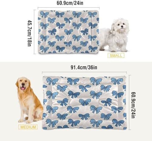 Blue Bow Tie Dog Bed Mat Non-Slip Washable Dog Crate Pad Soft Fluffy Kennel Pad for Small Medium Pet, 24"x 36"
