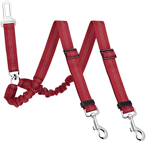 SlowTon Double Dog Seat Belt for Car with Elastic Bungee Buffer, Adjustable