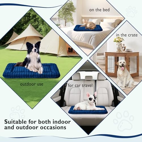 Pet Bed Mat Crate Pad for Cats Small Dogs, Navy Blue, 24"x 18"