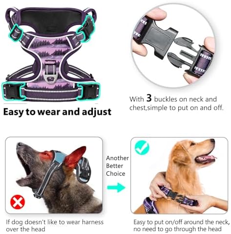 Timos Dog Harness Medium Sized, Quick Release 3 Buckles, Moon Night, M