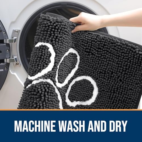 OLANLY Dog Door Mat for Muddy Paws 70x35, Paw Print Design Chenille Mud Mat