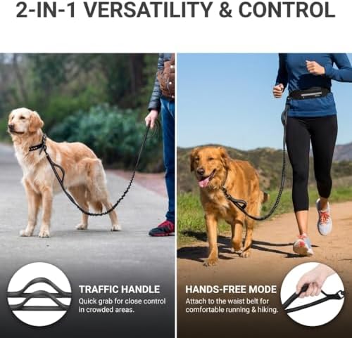 Hands Free Dog Leash with Waist Pouch, Reflective Bungee, Dogs Up to 100 lb