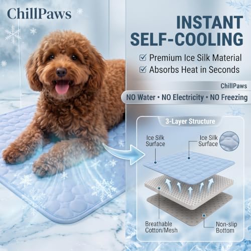 ChillPaws Cooling Mat, Summer Breathable Ice Silk Cooling Pet Mat, Washable Self-Cooling Bed Pad, Chill Crate Pad for Floor Mattress & Sofa Couch, Multi-Sizes for All Dogs & Cats，Gray：XX-Large