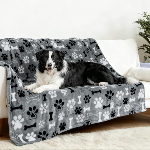 Rezutan Upgraded Flannel Blankets for Large Dogs & Cats, Grey 80" x 60"