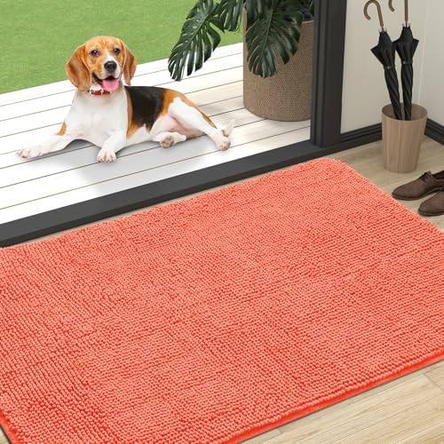 OLANLY Dog Door Mat for Muddy Paws 47x32, Super Absorbent Chenille Mud Mat