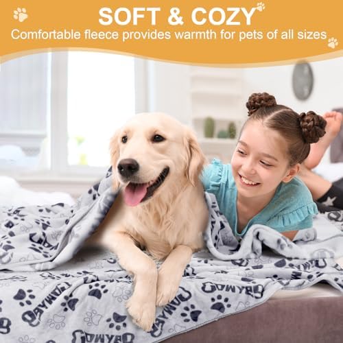Blanket for Large Dogs Soft Reversible Cute Paw 40"x31" 3 Pack