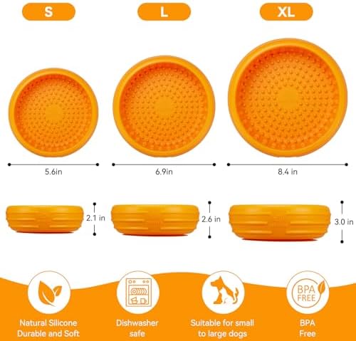 Dog Lick Bowl, Animire Freeze Lick Mat for Dogs, Non-Slip Slow Feeder Licking Bowl Enrichment Treat for Distraction Anxiety Relief, Food Grade Silicone, Dishwasher Safe(Orange,XL)