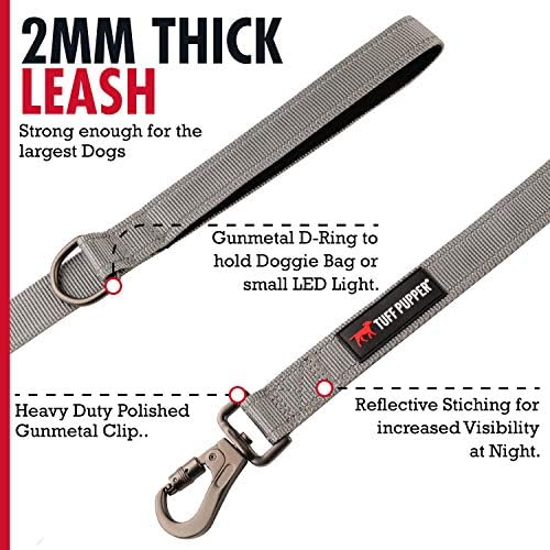 Tuff Pupper Heavy Duty Double Handle Leash | Twist Locking Carabiner Clip | Safety Lock for Strong Dogs | Reflective for Safe Night Walks | 6 Foot Leash | For Medium & Large Dogs