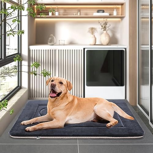 Large Dog Bed Soft Dog Crate Pad Mat, 42 in Non-Slip Bottom Washable Dog Sleeping Mattress Pet Beds Cat Bed Kennel Pad, Dark Blue Gray