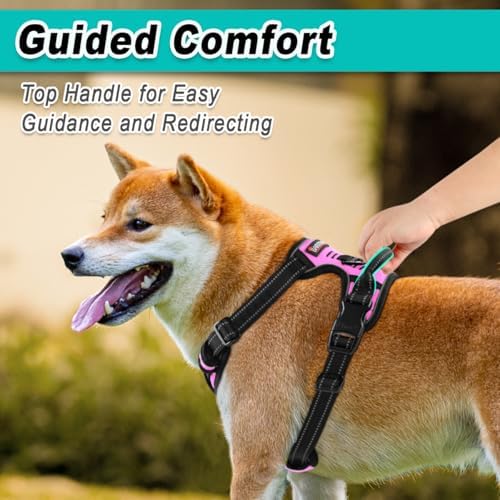 BARKBAY No Pull Pet Harness Dog Harness Adjustable Outdoor Pet Vest 3M Reflective Oxford Material Vest for pink Dogs Easy Control for Small Medium Large Dogs (XL)