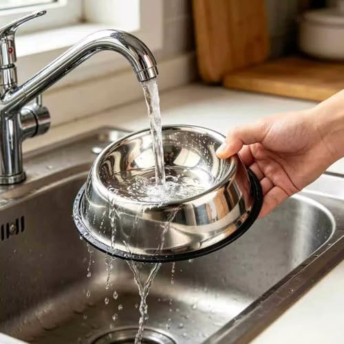 Stainless Steel Dog Bowls, Non-Slip Pet Food Water Bowls 2 Pack, Dishwasher Safe for for Cats Puppies Small Medium Large Dogs (Stainless Steel, ¾ Cup / 7 oz)
