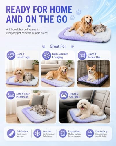 Ice Silk Pet Cooling Mat -Breathable Summer Cooling Bed for Dogs & Cats, 2026 New Reversible Pressure Activated Blanket, Stay Cool & Dry, Washable, Non-slip Self Cool Foldables Pad(Purple,11.8*15.7in)
