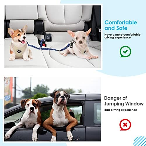 SlowTon Double Dog Seat Belt for Car with Elastic Bungee Buffer, Adjustable