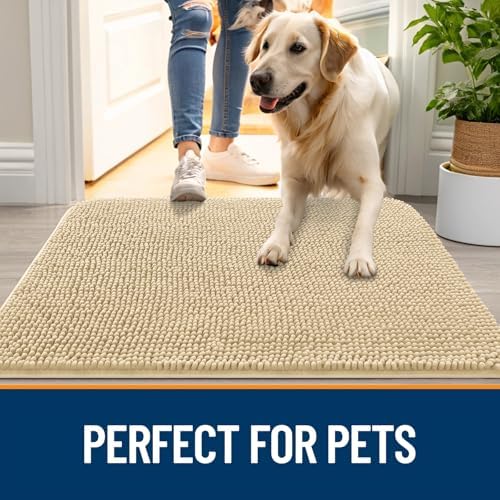 OLANLY Dog Door Mat for Muddy Paws 40x32, Super Absorbent Chenille Mud Mat