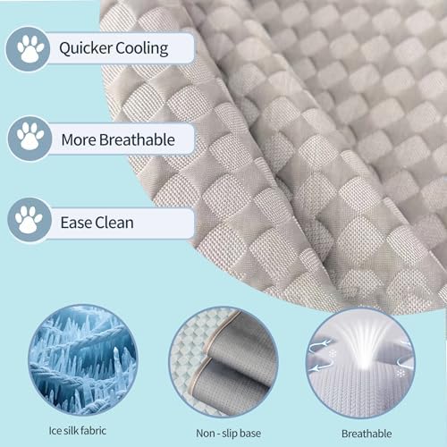 Summer Cooling Mat for Dogs and cats, Non-Slip Ice Silk Self Coo Mat for Medium and Large Pets,Non-Toxic,Scratch-Proof and Washable Sleeping Pad for Bed, Crate,Indoor,Outdoor, Car Seats, 40"x28"Grey