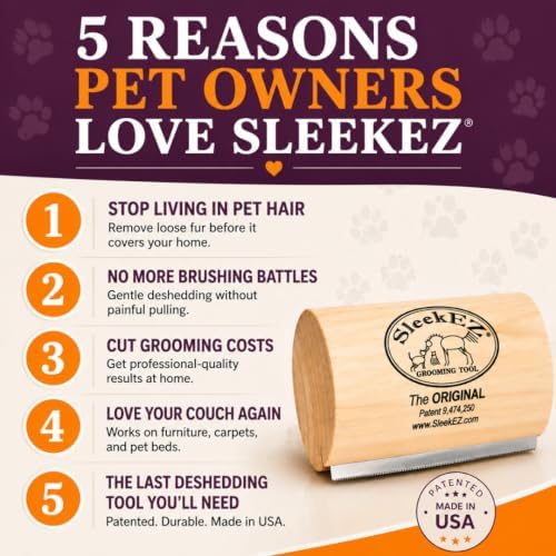 SleekEZ Dog Brush for Shedding | Patented Deshedding Dog Brush | Pet Hair Remover for Short, Medium & Long Coats | Made in USA | 5 Inch