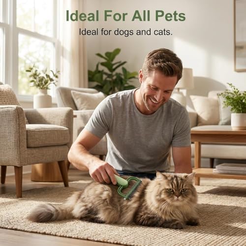 Double Sided Dematting Comb,2026 Upgrade Undercoat Rake Pet Grooming Tool for Shedding, Tangles & Matted Fur, Stainless Steel Deshedding Brush for Long Haired & Thick Coat Pets (Green)