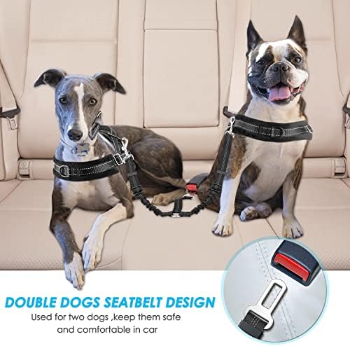 SlowTon Double Dog Seat Belt for Car with Elastic Bungee Buffer, Adjustable