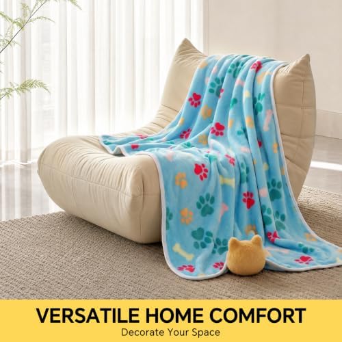 Luciphia 1 Pack 3 Blankets Fluffy Premium Fleece Pet Blanket Flannel Paw Printed Throw for Dog Cat(Medium 30x20'', Grey/Brown/Blue)