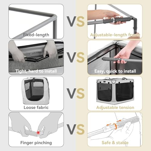 PETSFIT Portable Dog Crate for Medium Dogs, – 30" Soft Dog Travel Crates with Lockable Zippers & Thicken Mat, Adjustable Patented Spiral Steel Frame, Collapsible Kennel for Indoor & Outdoor