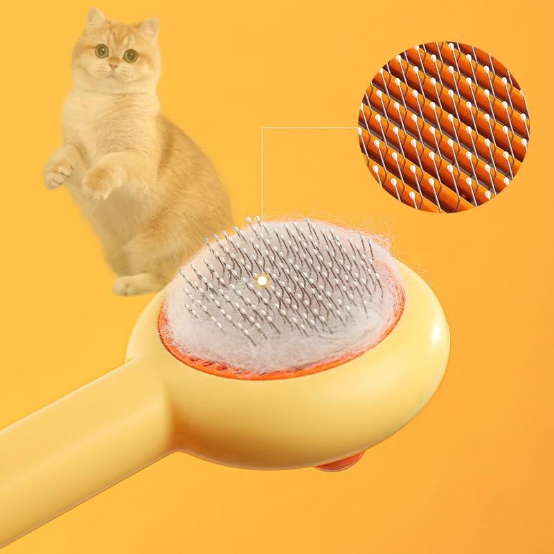 Luckieco Self-Cleaning Pet Grooming Brush with 140 Bent Teeth – Cute Duck Slicker Brush for Cats & Dogs, Gentle Deshedding Tool Removes Loose Fur Easily